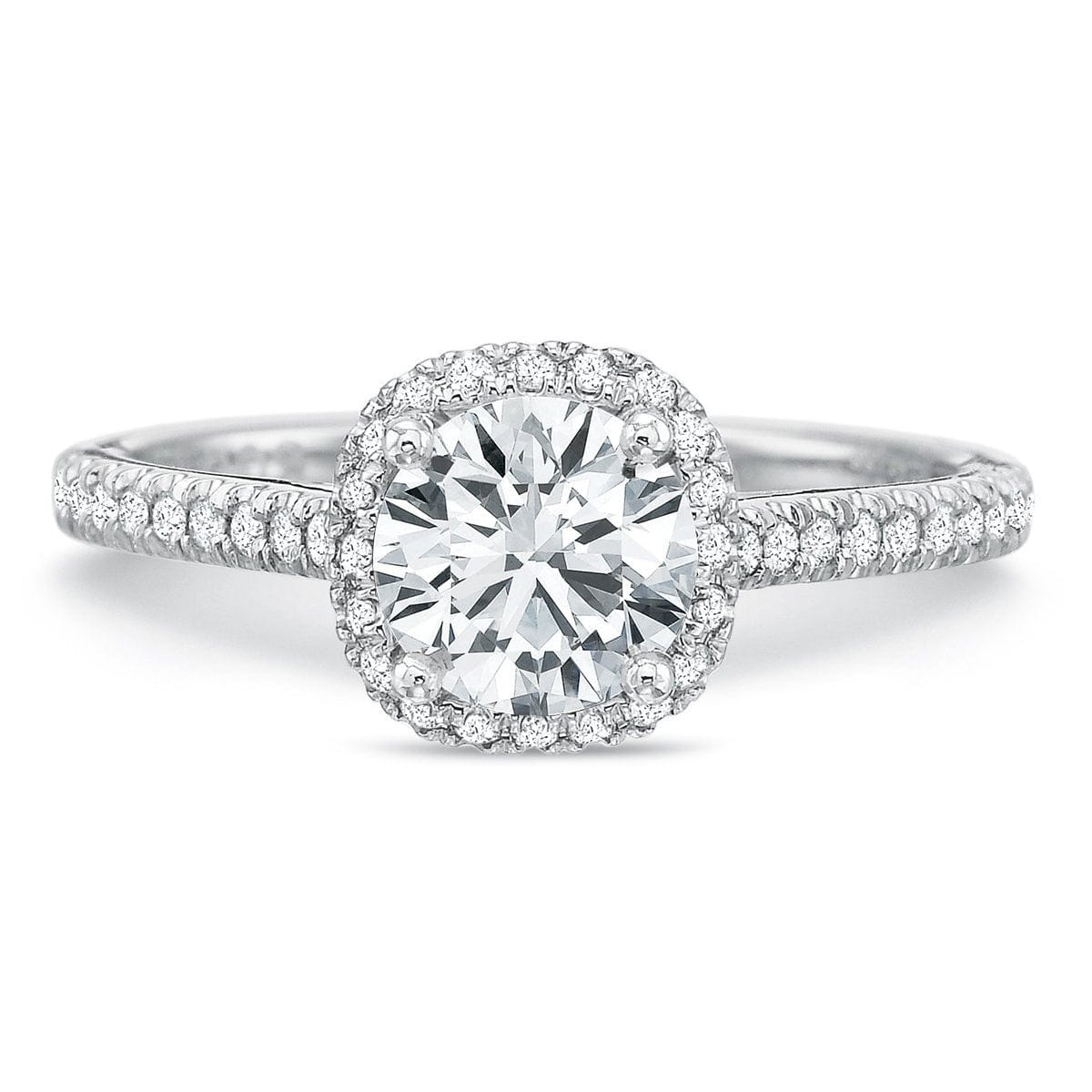 Platinum New Aire Cushion Halo Diamond Shank Engagement Ring Setting