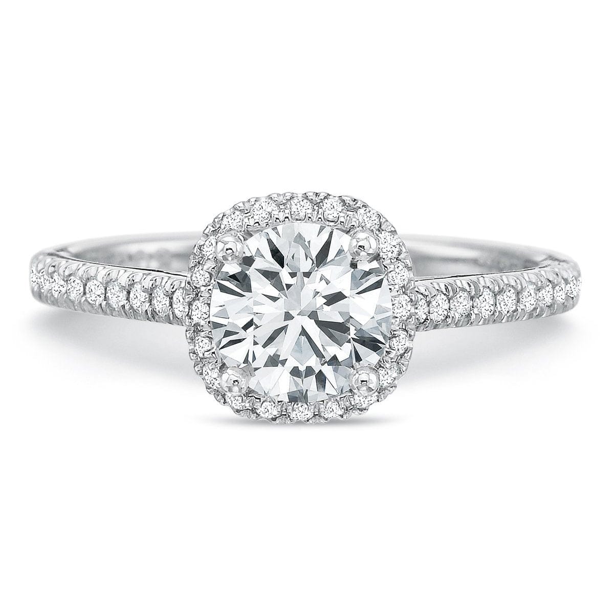 Platinum New Aire Cushion Halo Diamond Shank Engagement Ring Setting