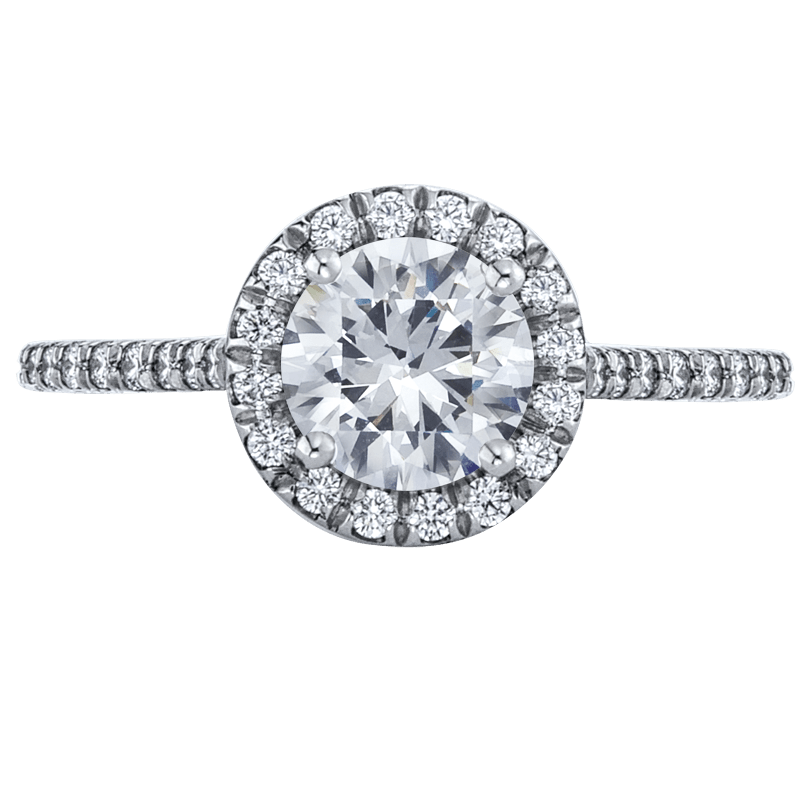 Platinum Halo Pave Halfway Diamond Engagement Ring
