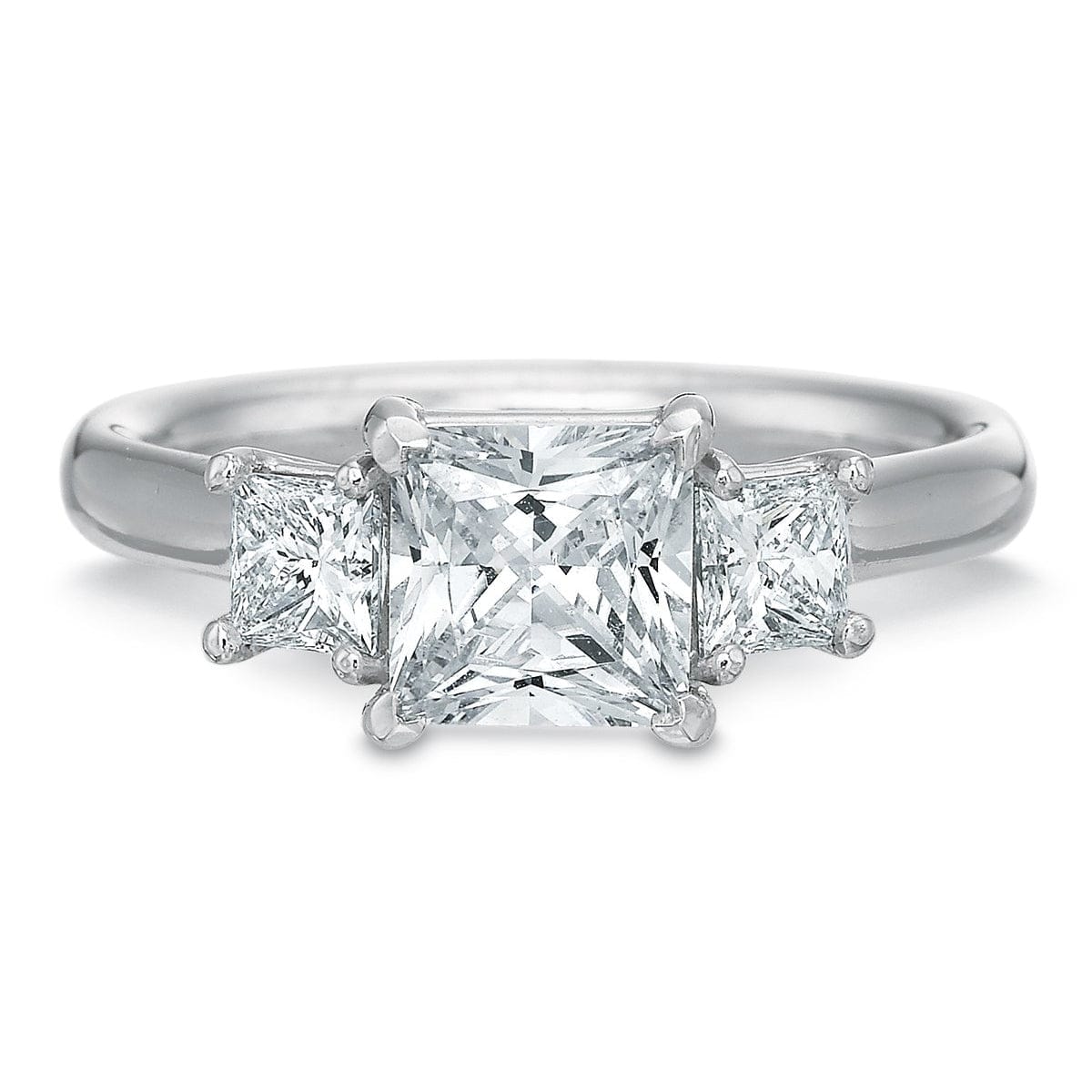 Platinum New Flush Fit Princess Cut 3 Stone Engagement Ring Setting