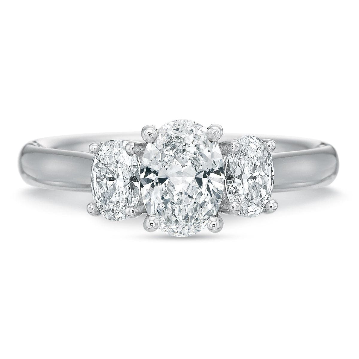 Platinum New Flush Fit 3 Stone Oval Engagement Ring Setting