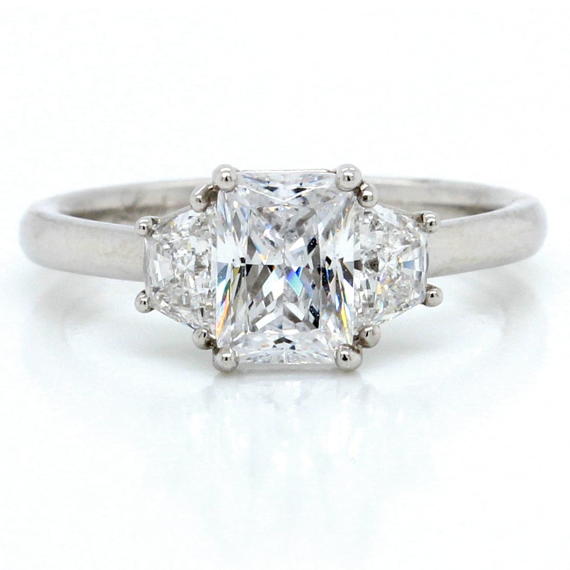 Platinum New Flush Fit 3 Stone Trapezoid Sides Engagement Ring Setting