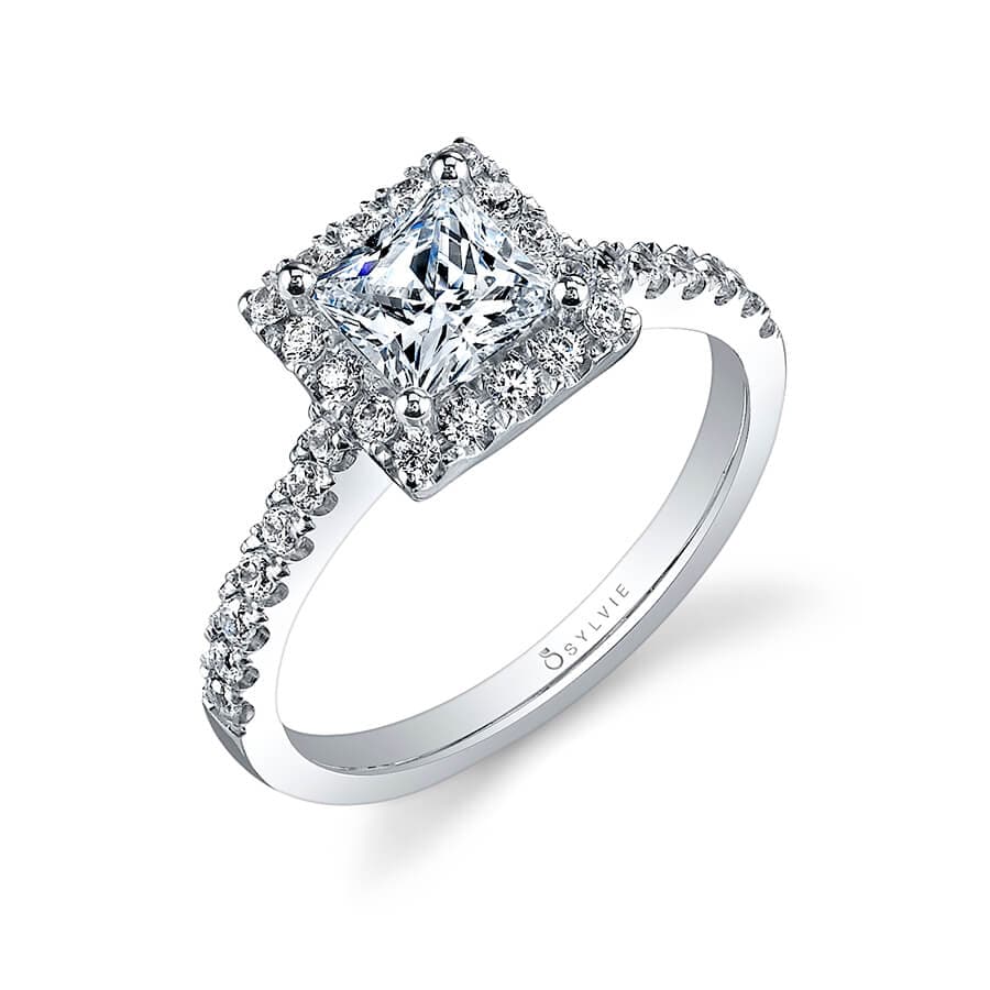 18K White Gold Square Halo Engagement Ring Setting