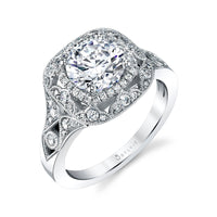 18K White Gold Vintage Style Engagement Ring Setting
