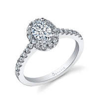 18K White Gold Oval Diamond Halo Engagement Ring Setting
