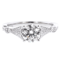 18K White Gold Vintage Milgrain Engagement Ring Setting