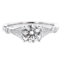 18K White Gold Vintage Milgrain Engagement Ring Setting