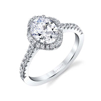 18K White Gold Oval Flower Diamond Halo Engagement Ring Setting