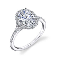 18K White Gold Oval Diamond Halo Engagement Ring Setting