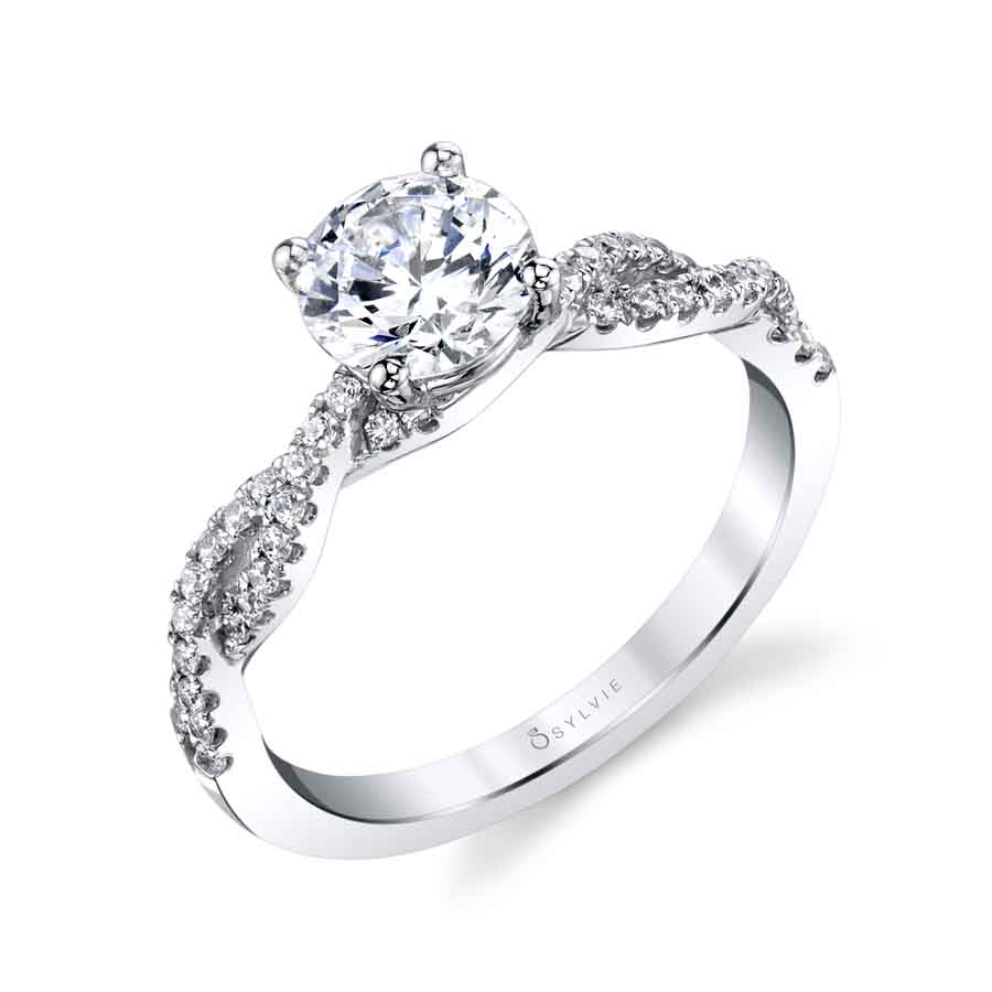 18K White Gold Diamond Twist Engagement Ring Setting
