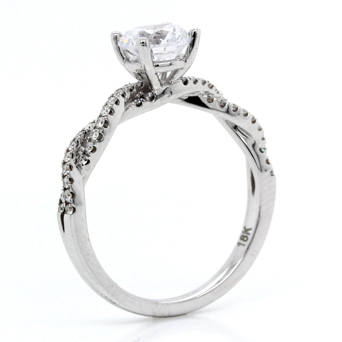 18K White Gold Twisted Diamond Pave Engagement Ring Setting
