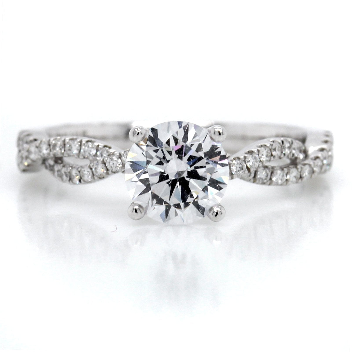 18K White Gold Twisted Diamond Pave Engagement Ring