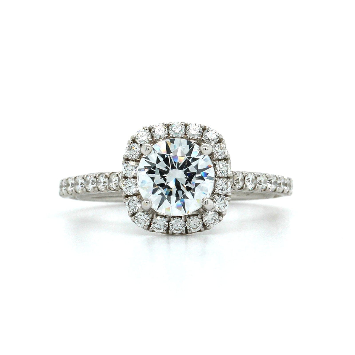 18K White Gold Cushion Cut Halo Engagement Ring Setting