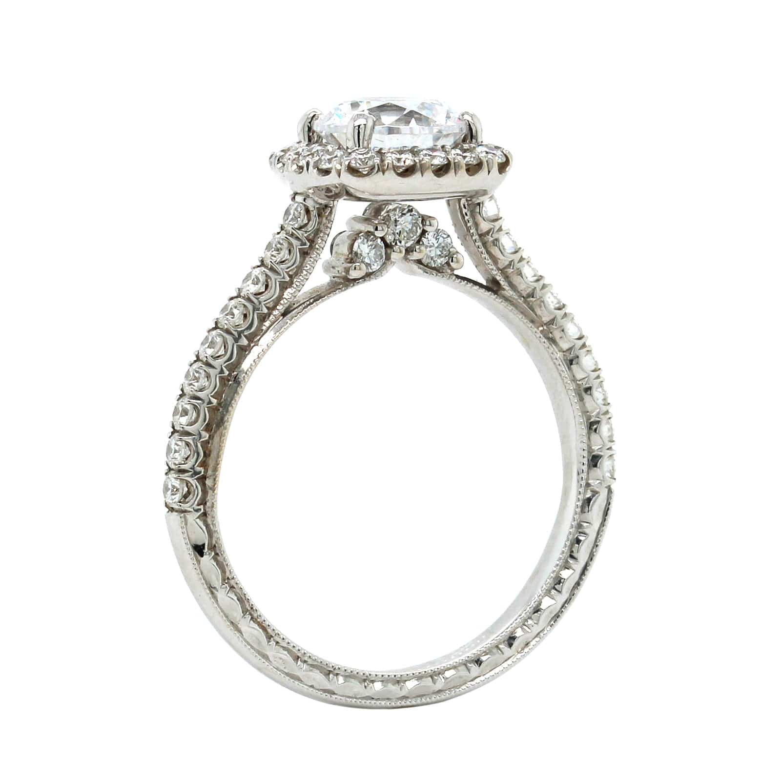 18K White Gold Cushion Cut Halo Engagement Ring Setting