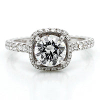 18K White Gold Pave Cushion Halo Engagement Ring