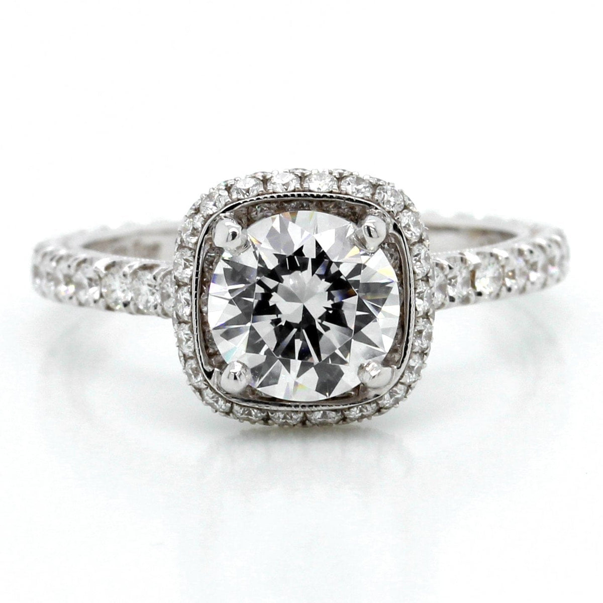 18K White Gold Pave Cushion Halo Engagement Ring