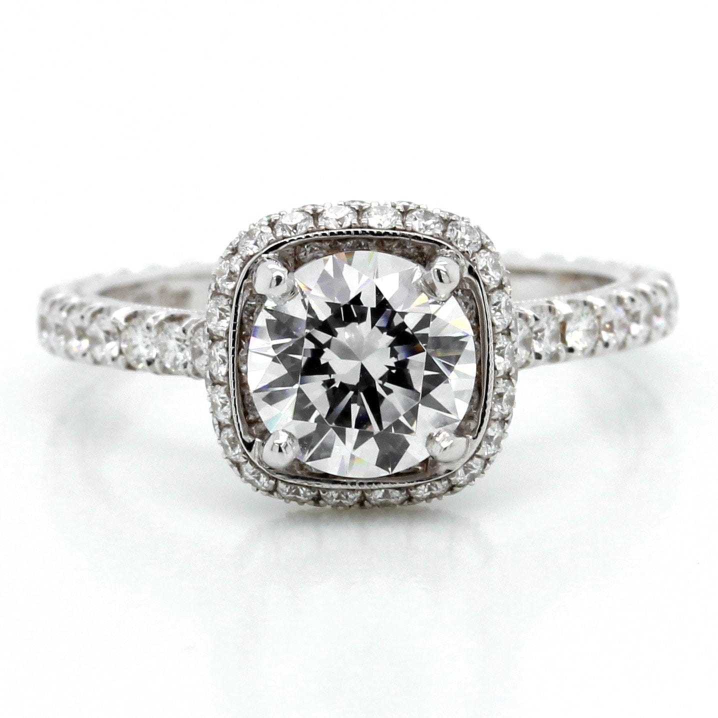 18K White Gold Pave Cushion Halo Engagement Ring