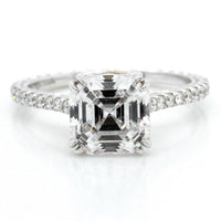 18K White Gold Double Claw Prong Asscher Engagement Ring