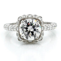 Platinum Cushion Halo Three-Sided Milgrain Engagement Ring