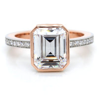 Platinum and 18K Rose Gold Emerald Cut Diamond Engagement Ring