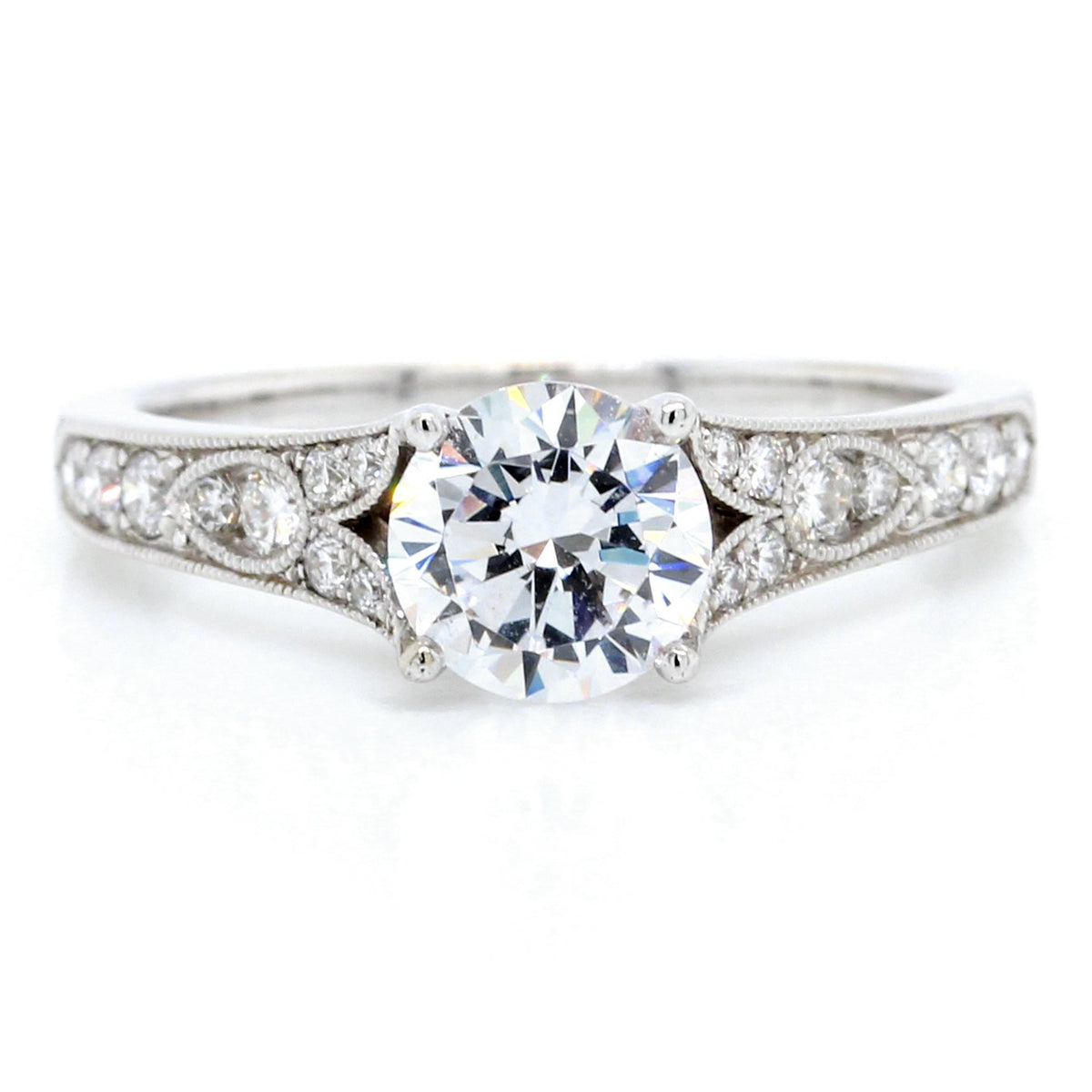 18K White Gold Vintage Style Milgraine Engagement Ring