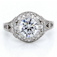 14K White Gold Cushion Halo Milgrain Engagement Ring
