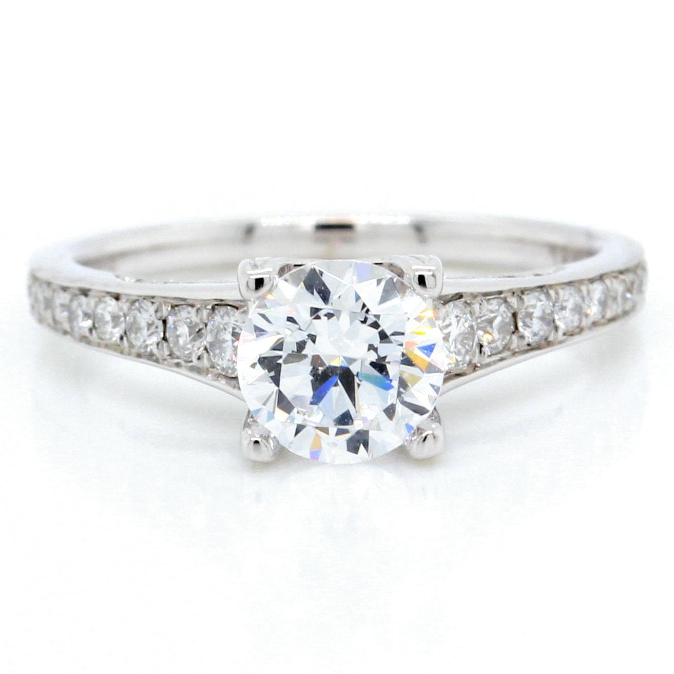 18K White Gold Graduated Shank Diamond Gallery Engagement Ring