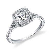 Platinum Cushion Halo Split Shank Diamond Engagement Ring Setting
