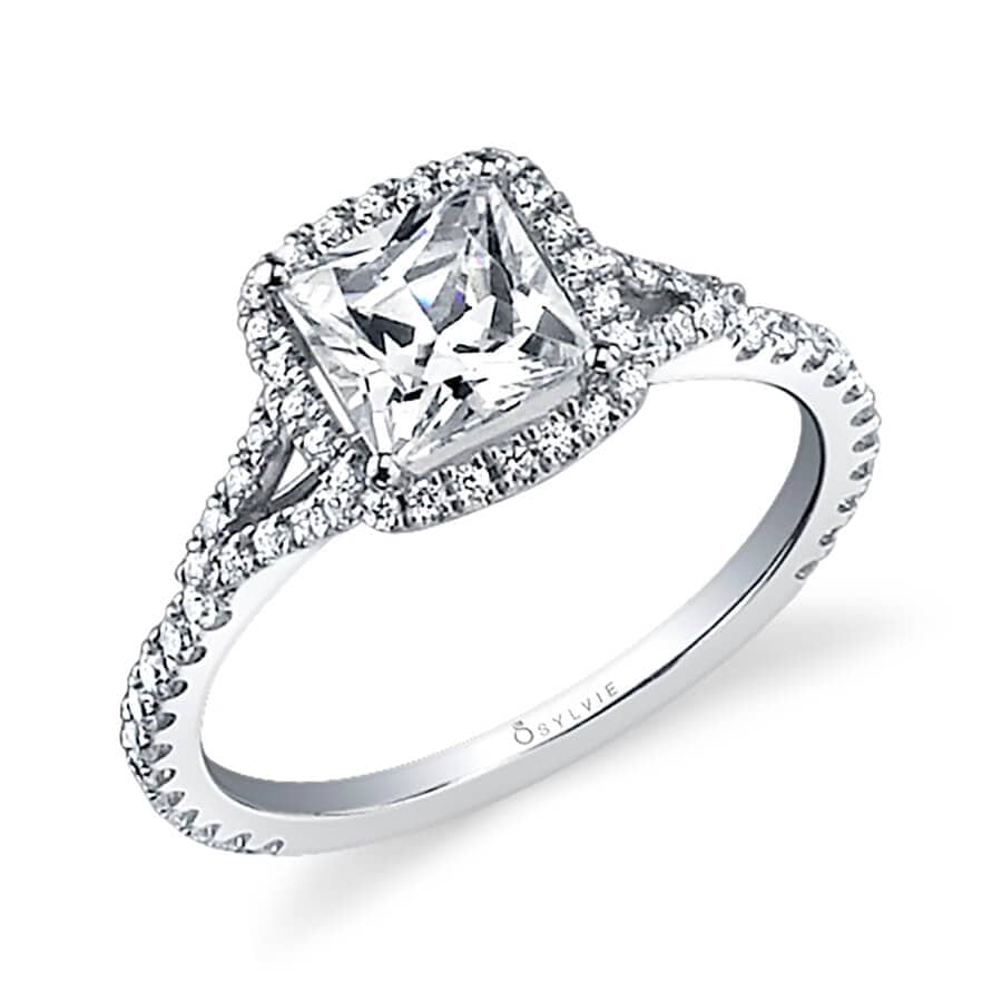 Platinum Cushion Halo Split Shank Diamond Engagement Ring Setting
