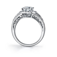 18K White Gold Vintage Halo Milgrain Engagement Ring Setting