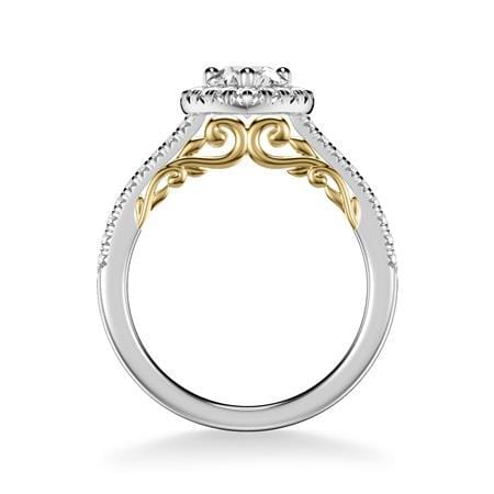 18K White and Yellow Gold Pear Halo Engagement Ring Setting