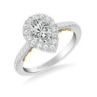 18K White and Yellow Gold Pear Halo Engagement Ring Setting