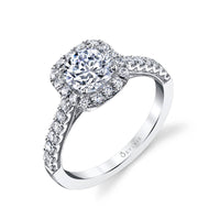 18K White Gold Cushion Diamond Halo Engagement Ring Setting