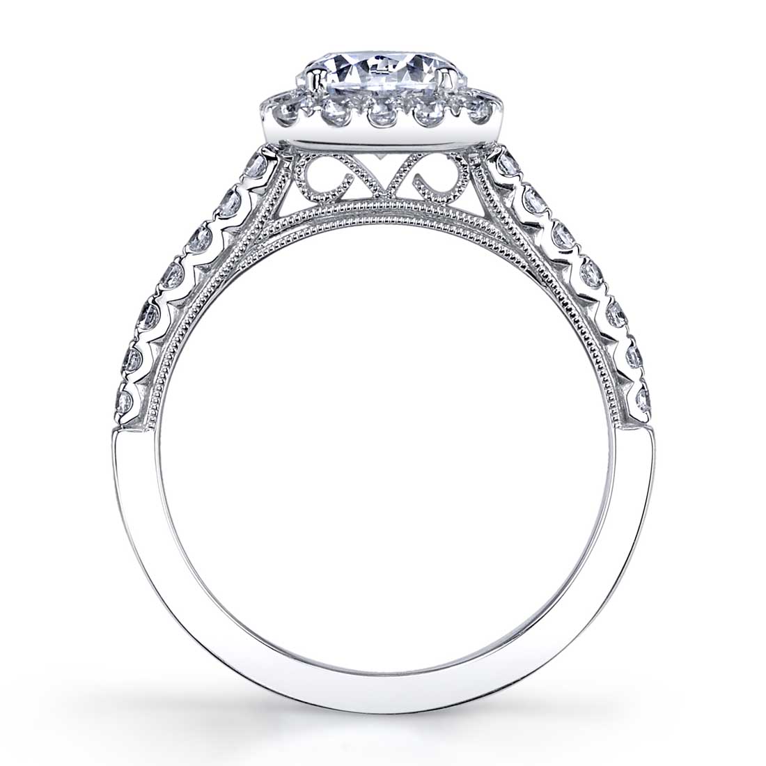 18K White Gold Cushion Diamond Halo Engagement Ring Setting