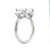 Platinum 3 Stone Emerald Cut Diamond with Trapezoid Sides Engagement Ring Setting
