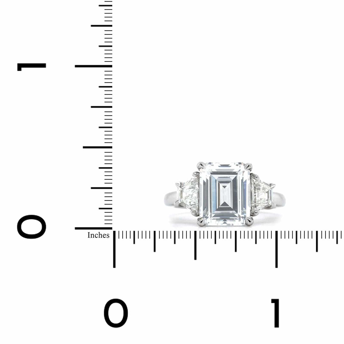 Platinum 3 Stone Emerald Cut Diamond with Trapezoid Sides Engagement Ring Setting