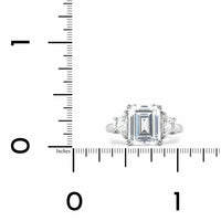 Platinum 3 Stone Emerald Cut Diamond with Trapezoid Sides Engagement Ring Setting