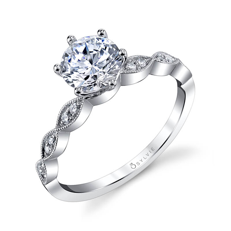 Platinum Bead Diamond Shank Engagement Ring Setting