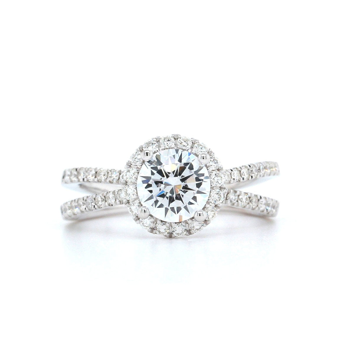 18K White Gold Diamond Halo Split Shank Engagement Ring Setting