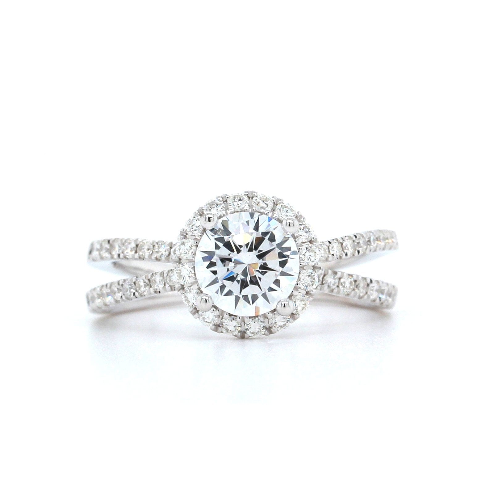 18K White Gold Diamond Halo Split Shank Engagement Ring Setting