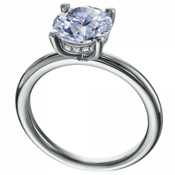 Platinum Round Solitaire Hidden Diamond Halo Engagement Ring Setting