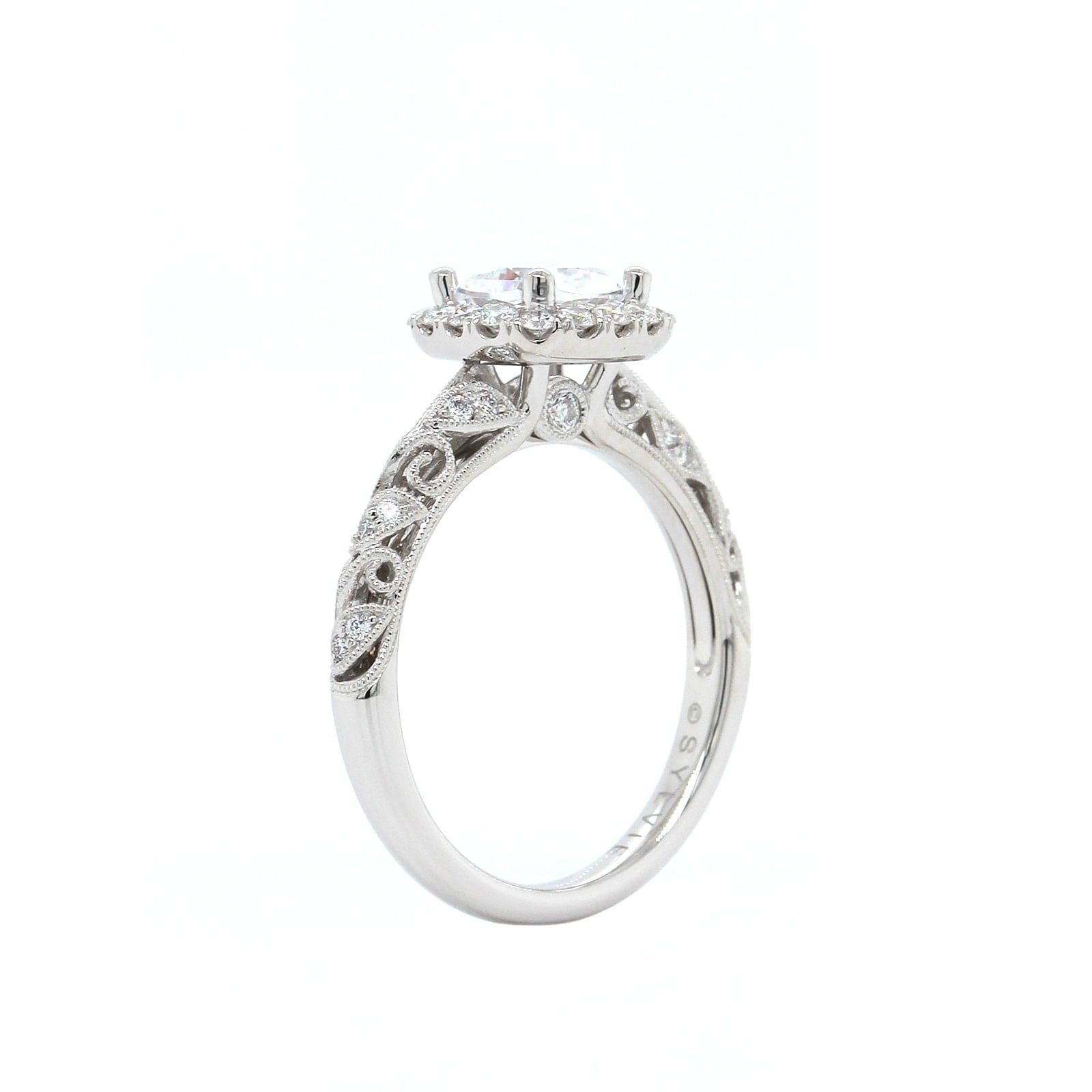 18K White Gold Diamond Halo Engagement Ring Setting