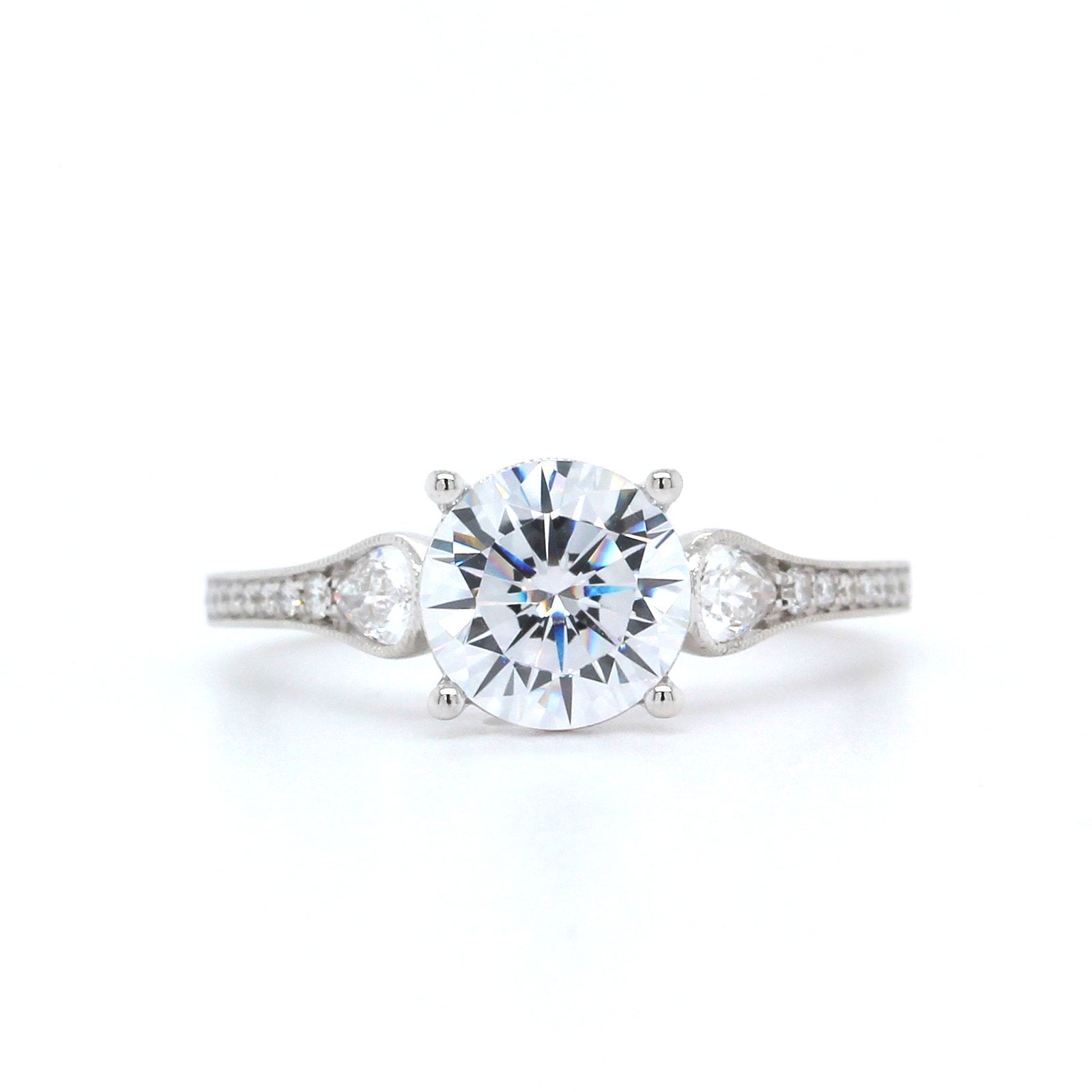 18K White Gold 3 Stone Engagement Ring Setting