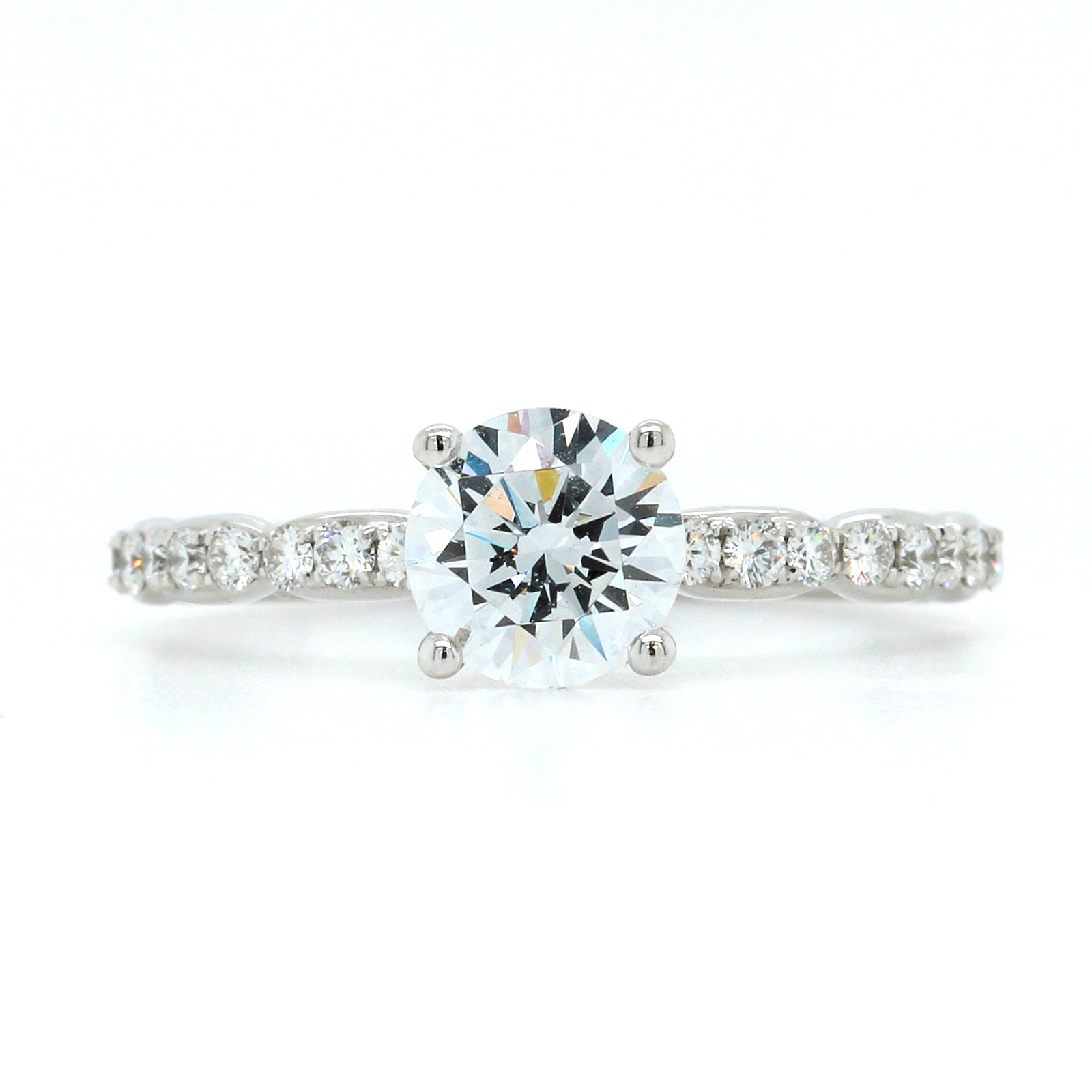 18K White Gold Diamond Bead Station Engagement Ring Setting