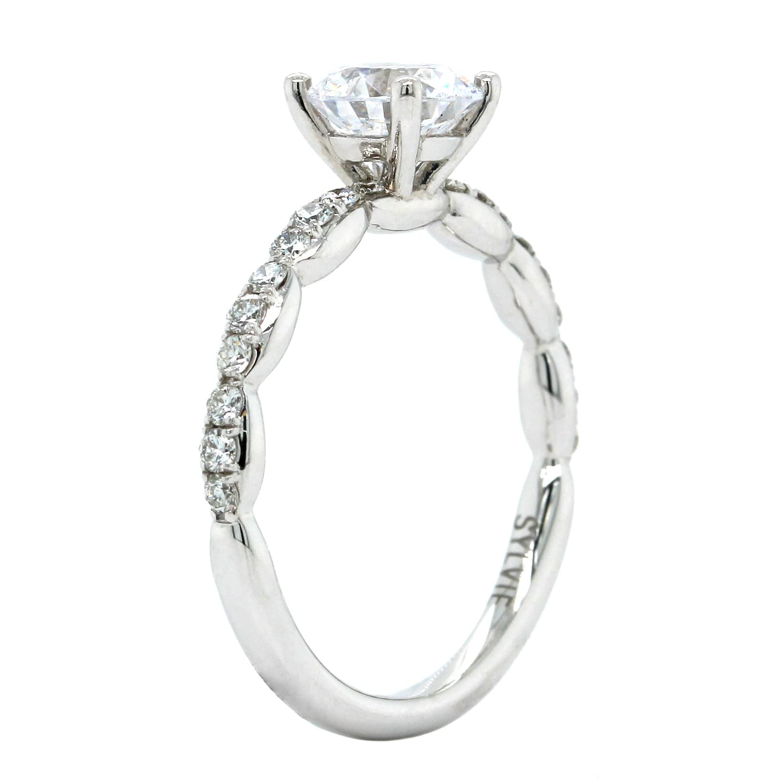 18K White Gold Diamond Bead Station Engagement Ring Setting