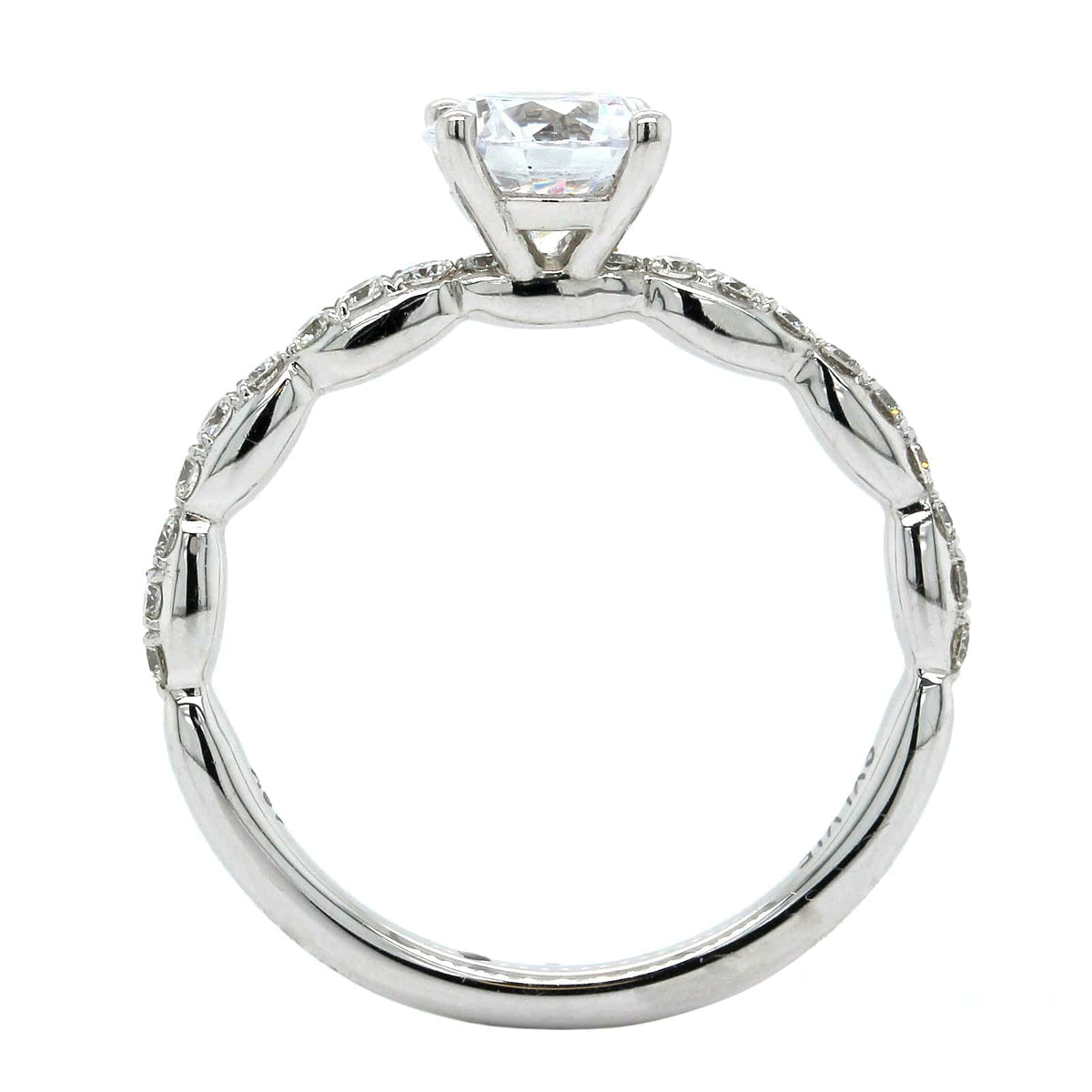 18K White Gold Diamond Bead Station Engagement Ring Setting