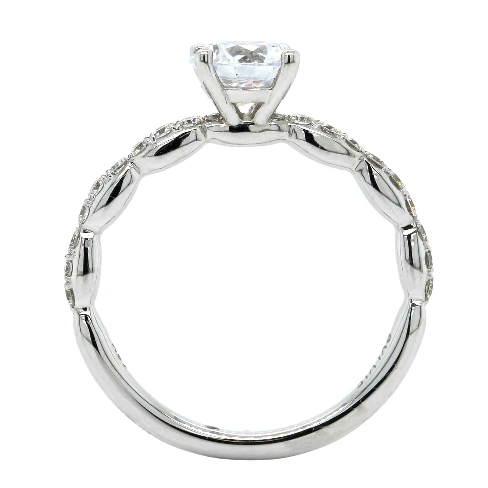 18K White Gold Diamond Bead Station Engagement Ring Setting