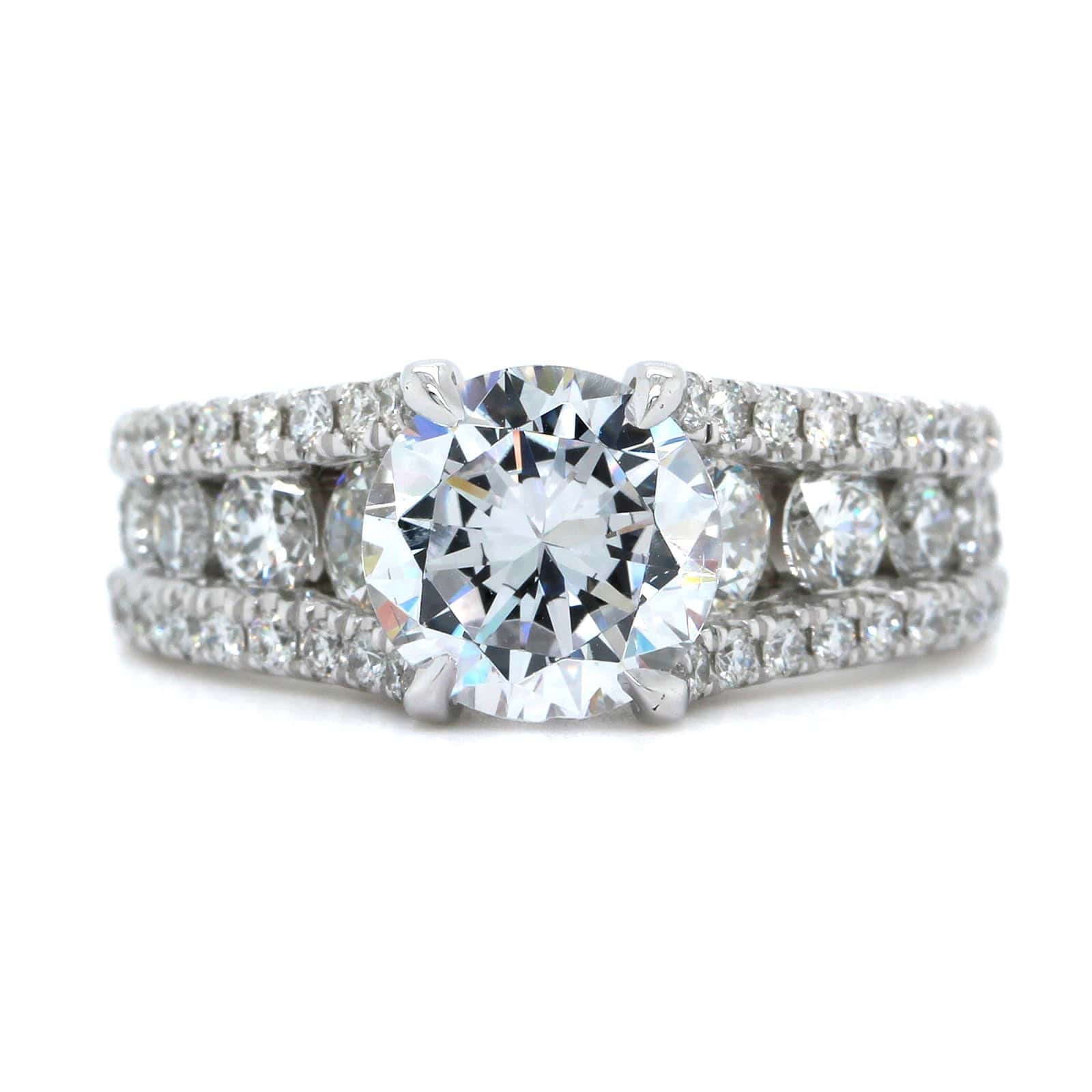 Platinum 3 Row Diamond Engagement Ring Setting, Platinum, Long's Jewelers