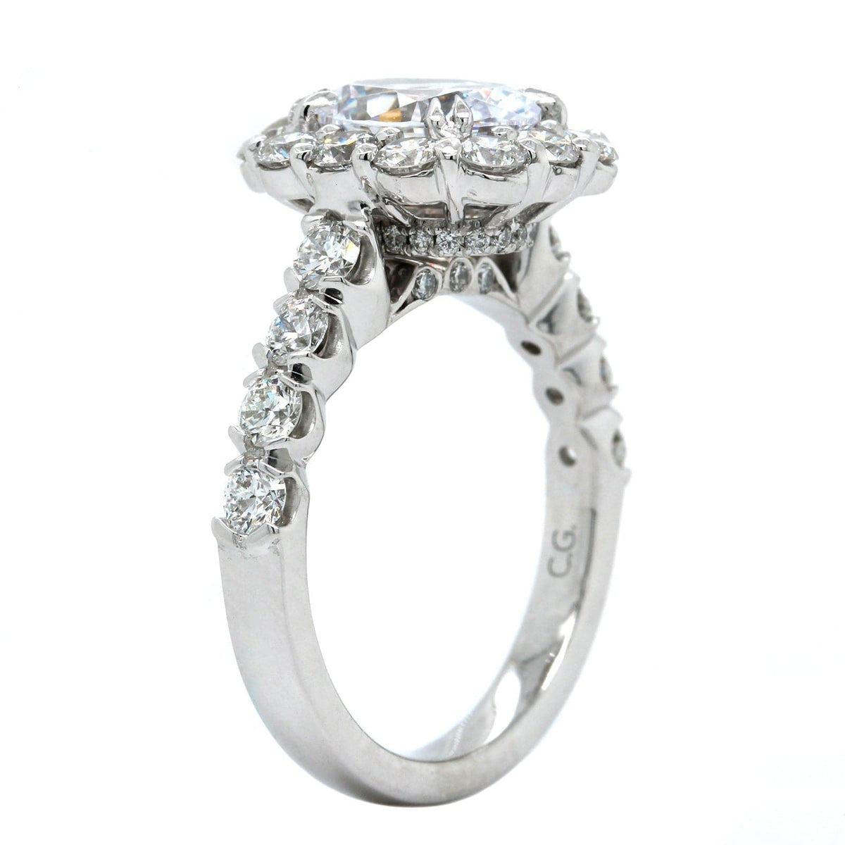 Platinum Cut Cornered Diamond Halo Engagement Ring Setting, Platinum, Long's Jewelers