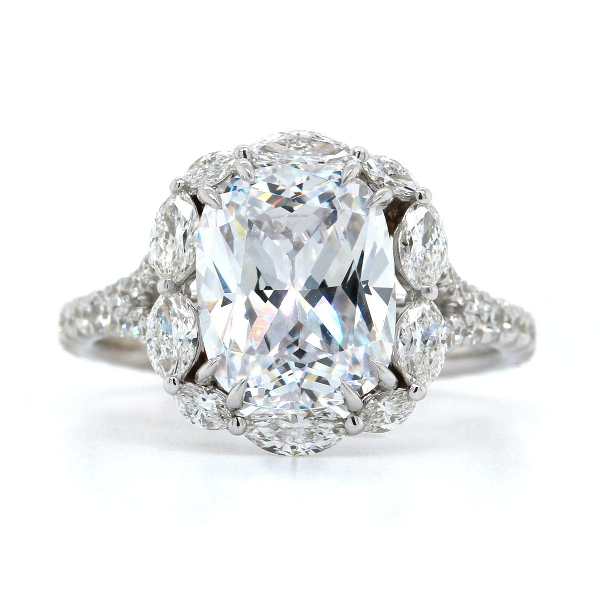 18K White Gold Marquise Diamond Halo Engagement Ring Setting, 18k white gold, Long's Jewelers